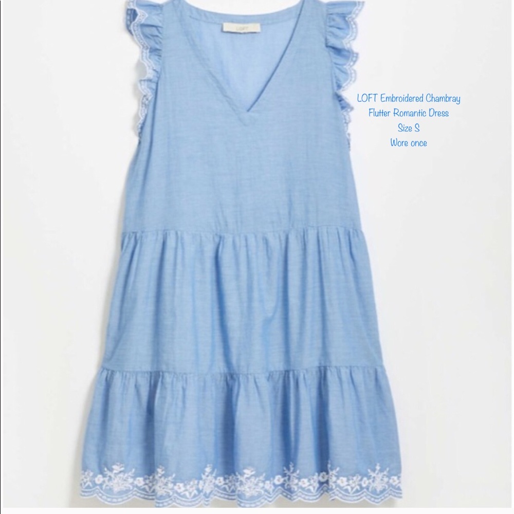 Loft Embroidered Chambray Flutter Romantic Dress